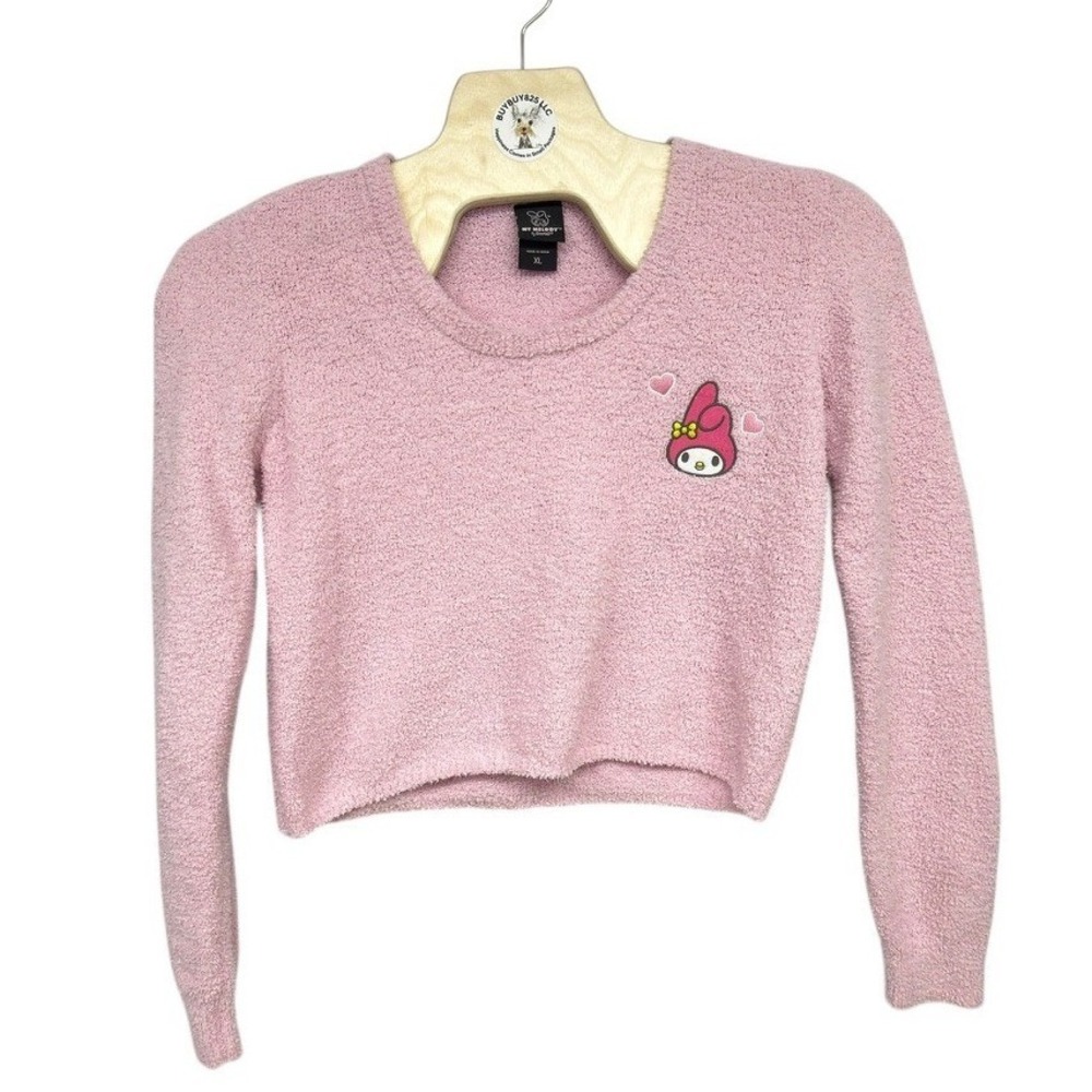 My Melody Sanrio Pink Fuzzy Cropped Sweater Adult XL Kawaii Cozy Pullover